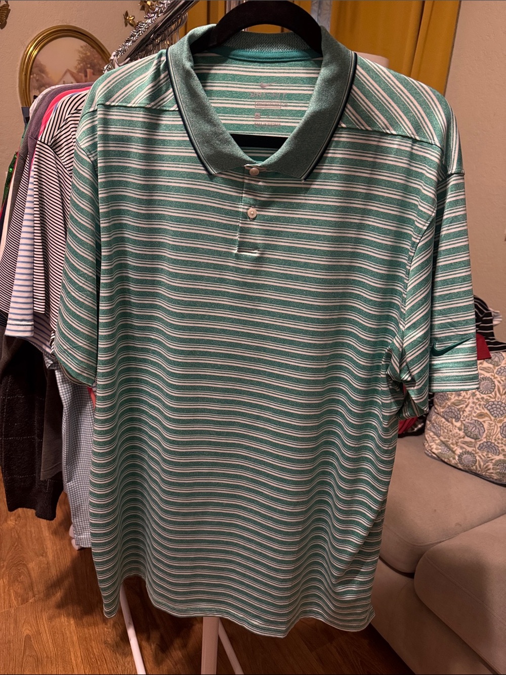 Nike Dri-Fit Green & White Striped Polo